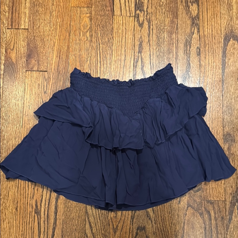 Katie J NYC Blue Bubble Mini Skirt with Ruffled Smocked Design